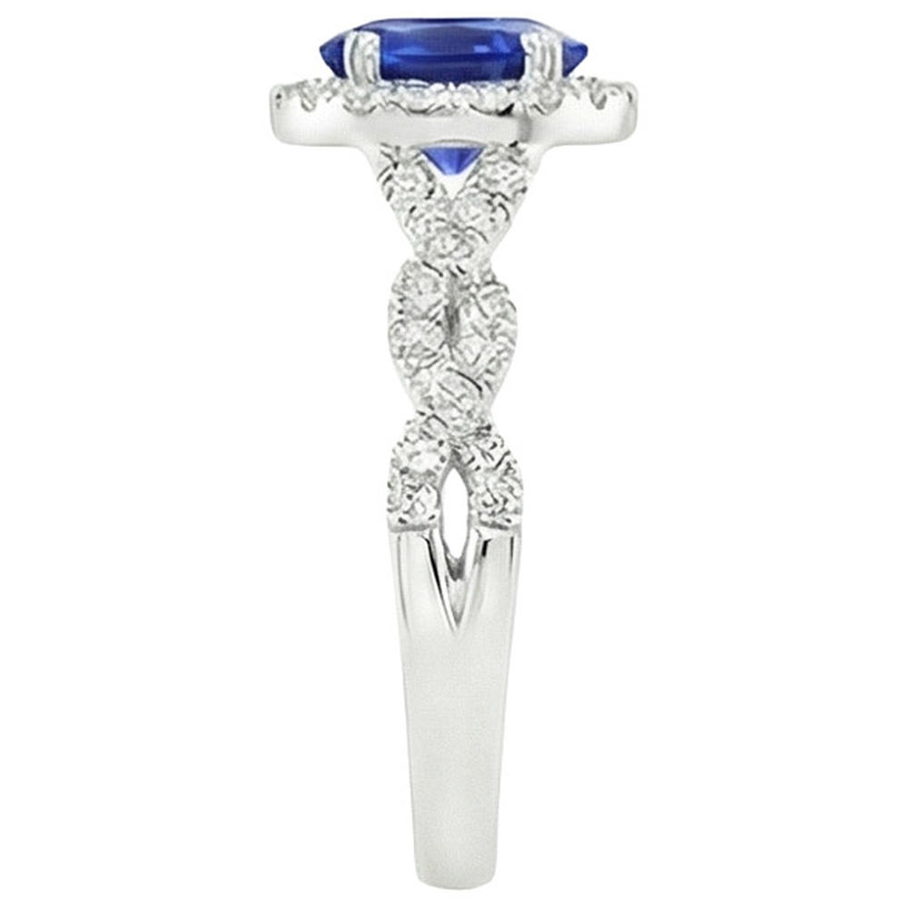 Women's Natural Earth Mined Diamond Halo Ring White Gold 4.50 Carats Blue Sapphire Jewelry