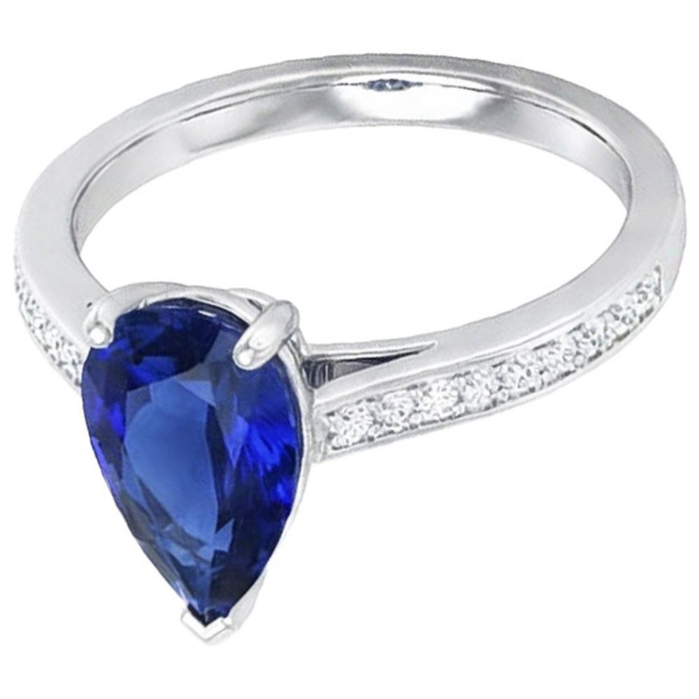Women’s Natural Earth Mined Diamond Jewelry Blue Sapphire Ring White Gold 14K 4.50 Carats