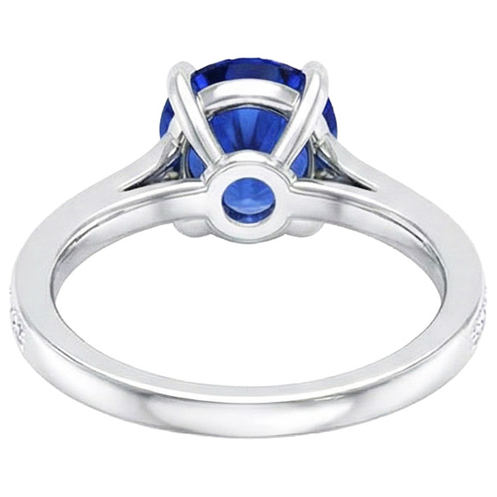 Women’s Natural Earth Mined Diamond Jewelry Blue Sapphire Ring White Gold 14K 4.50 Carats