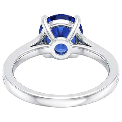 Women’s Natural Earth Mined Diamond Jewelry Blue Sapphire Ring White Gold 14K 4.50 Carats