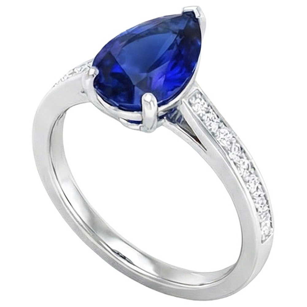 Women’s Natural Earth Mined Diamond Jewelry Blue Sapphire Ring White Gold 14K 4.50 Carats