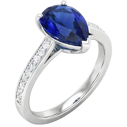 Women’s Natural Earth Mined Diamond Jewelry Blue Sapphire Ring White Gold 14K 4.50 Carats