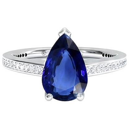 Women’s Natural Earth Mined Diamond Jewelry Blue Sapphire Ring White Gold 14K 4.50 Carats