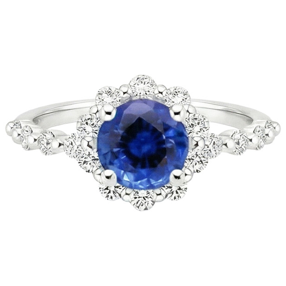 Women's Natural Earth Mined Diamond Jewelry Flower Style Halo Ceylon Sapphire 3 Carats New
