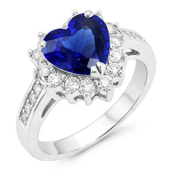 Women’s Natural Earth Mined Diamond Jewelry Heart Ceylon Sapphire Ring 3.50 Carats