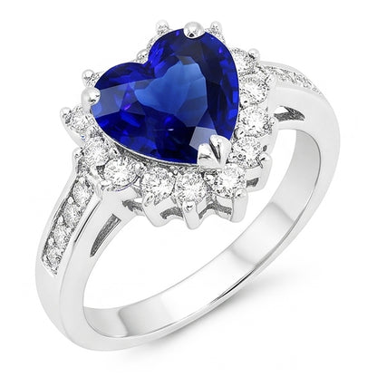 Women’s Natural Earth Mined Diamond Jewelry Heart Ceylon Sapphire Ring 3.50 Carats