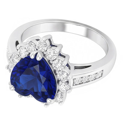 Women’s Natural Earth Mined Diamond Jewelry Heart Ceylon Sapphire Ring 3.50 Carats