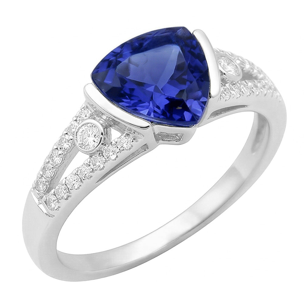Women's Natural Earth Mined Diamond Jewelry Trillion Sapphire Ring 2.50 Carats Split Shank