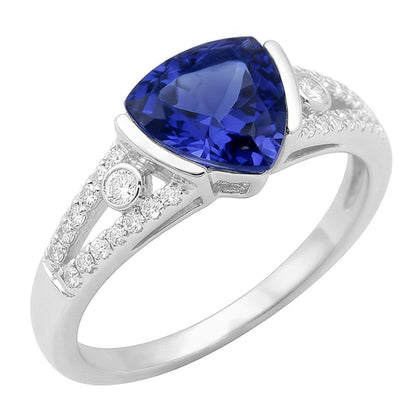 Women's Natural Earth Mined Diamond Jewelry Trillion Sapphire Ring 2.50 Carats Split Shank