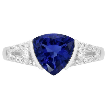 Women's Natural Earth Mined Diamond Jewelry Trillion Sapphire Ring 2.50 Carats Split Shank