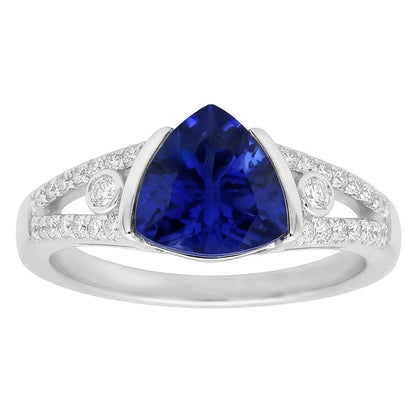 Women's Natural Earth Mined Diamond Jewelry Trillion Sapphire Ring 2.50 Carats Split Shank