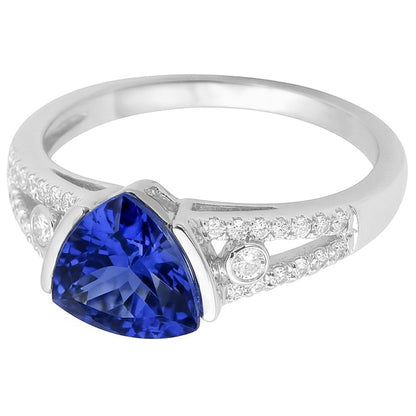 Women's Natural Earth Mined Diamond Jewelry Trillion Sapphire Ring 2.50 Carats Split Shank