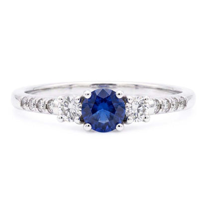 Women's Natural Earth Mined Diamond Ring 1.50 Carats 3 Stone Style Blue Sapphire Round Cut