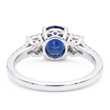 Women's Natural Earth Mined Diamond Ring 1.50 Carats 3 Stone Style Blue Sapphire Round Cut