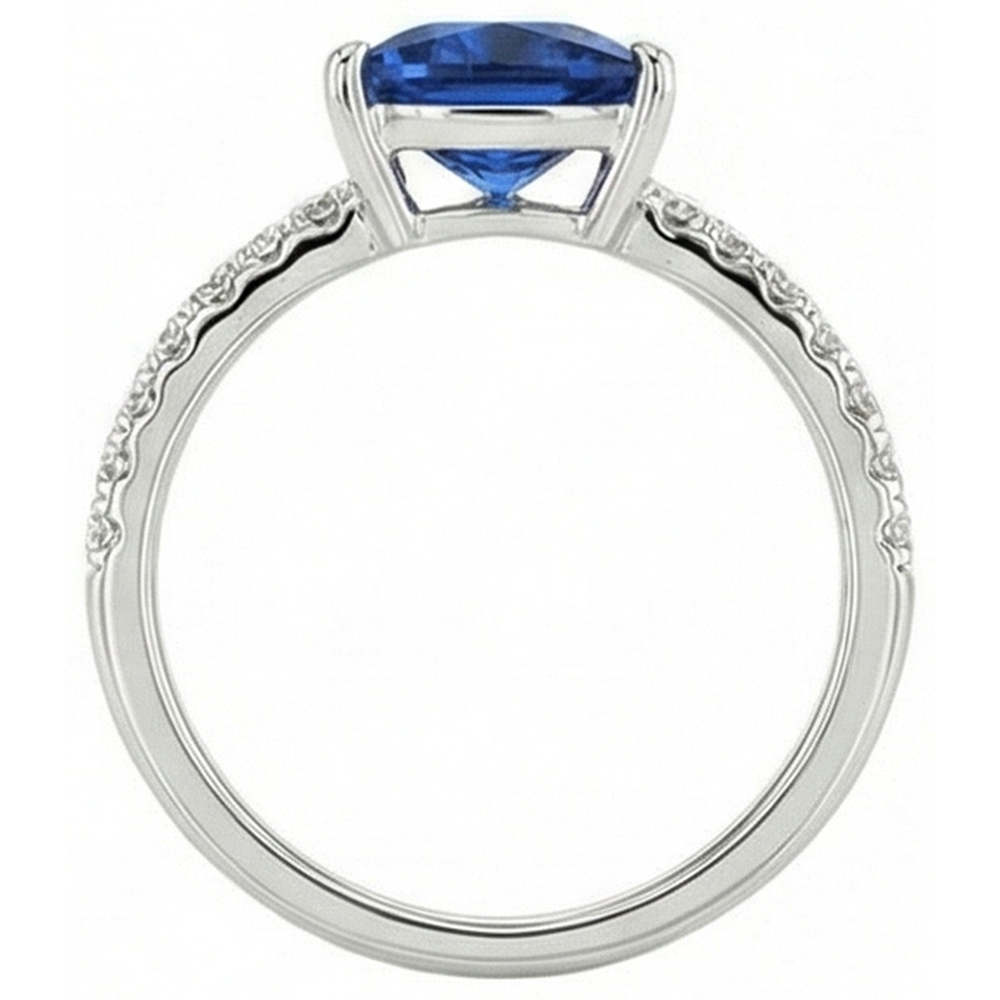 Women's Natural Earth Mined Diamond Ring 2 Carats Blue Sapphire Trillion Cut White Gold