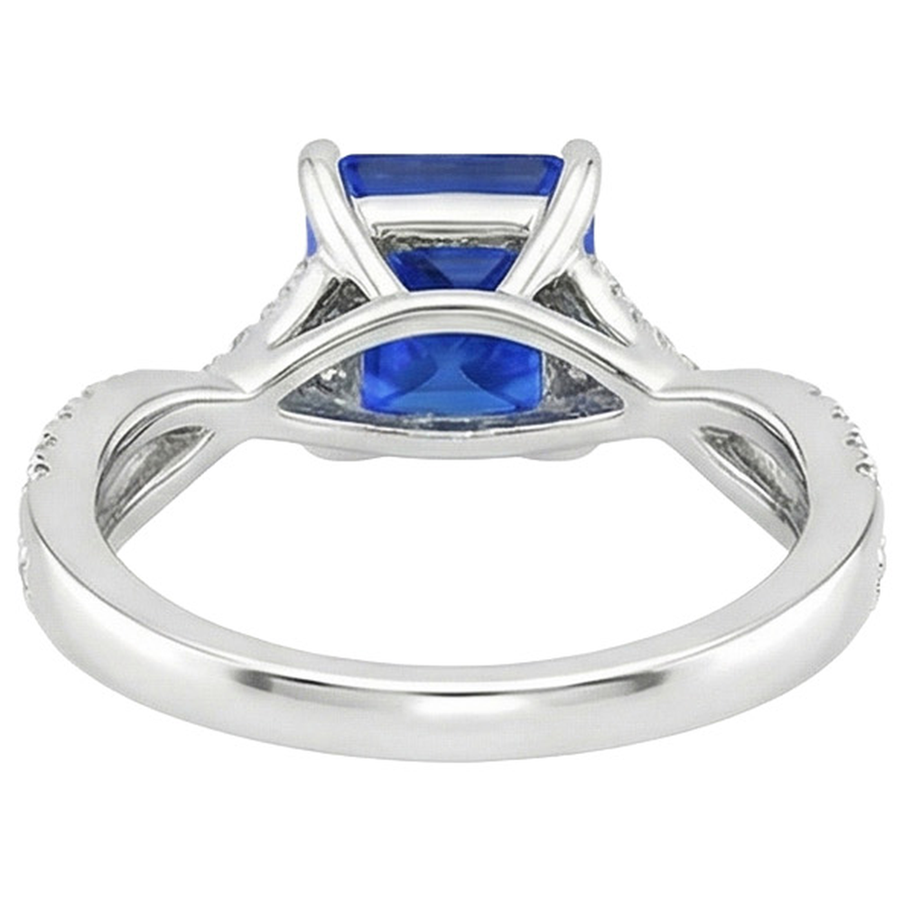 Women's Natural Earth Mined Diamond Ring Cushion Ceylon Sapphire With Accents 3.25 Carats