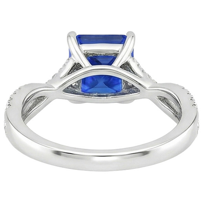 Women's Natural Earth Mined Diamond Ring Cushion Ceylon Sapphire With Accents 3.25 Carats