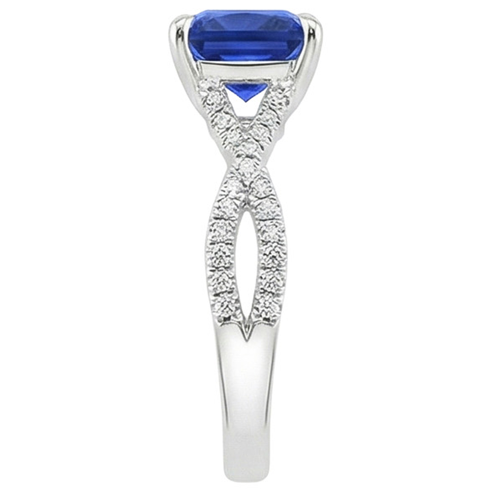 Women's Natural Earth Mined Diamond Ring Cushion Ceylon Sapphire With Accents 3.25 Carats