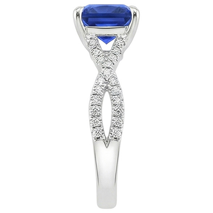 Women's Natural Earth Mined Diamond Ring Cushion Ceylon Sapphire With Accents 3.25 Carats