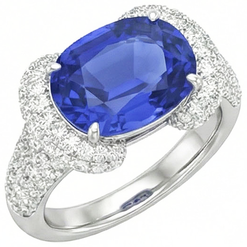 Women’s Natural Earth Mined Diamond Ring Oval Blue Sapphire 4 Carats Gold 14K Jewelry