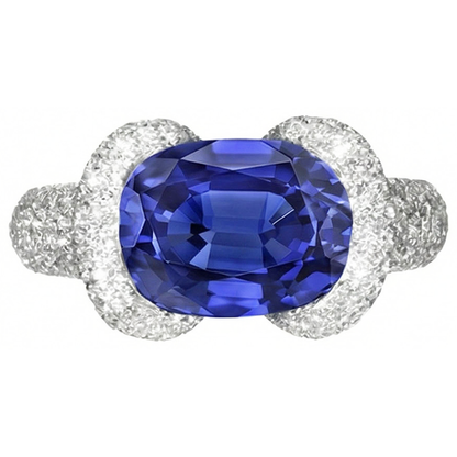 Women’s Natural Earth Mined Diamond Ring Oval Blue Sapphire 4 Carats Gold 14K Jewelry