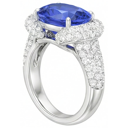 Women’s Natural Earth Mined Diamond Ring Oval Blue Sapphire 4 Carats Gold 14K Jewelry