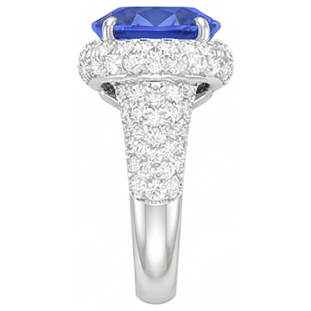 Women’s Natural Earth Mined Diamond Ring Oval Blue Sapphire 4 Carats Gold 14K Jewelry