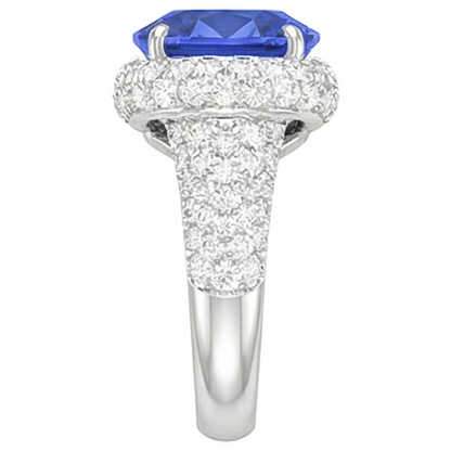 Women’s Natural Earth Mined Diamond Ring Oval Blue Sapphire 4 Carats Gold 14K Jewelry