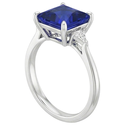 Women's Natural Earth Mined Diamond Ring Princess Blue Sapphire 5.25 Carats White Gold