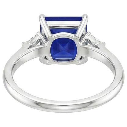 Women's Natural Earth Mined Diamond Ring Princess Blue Sapphire 5.25 Carats White Gold