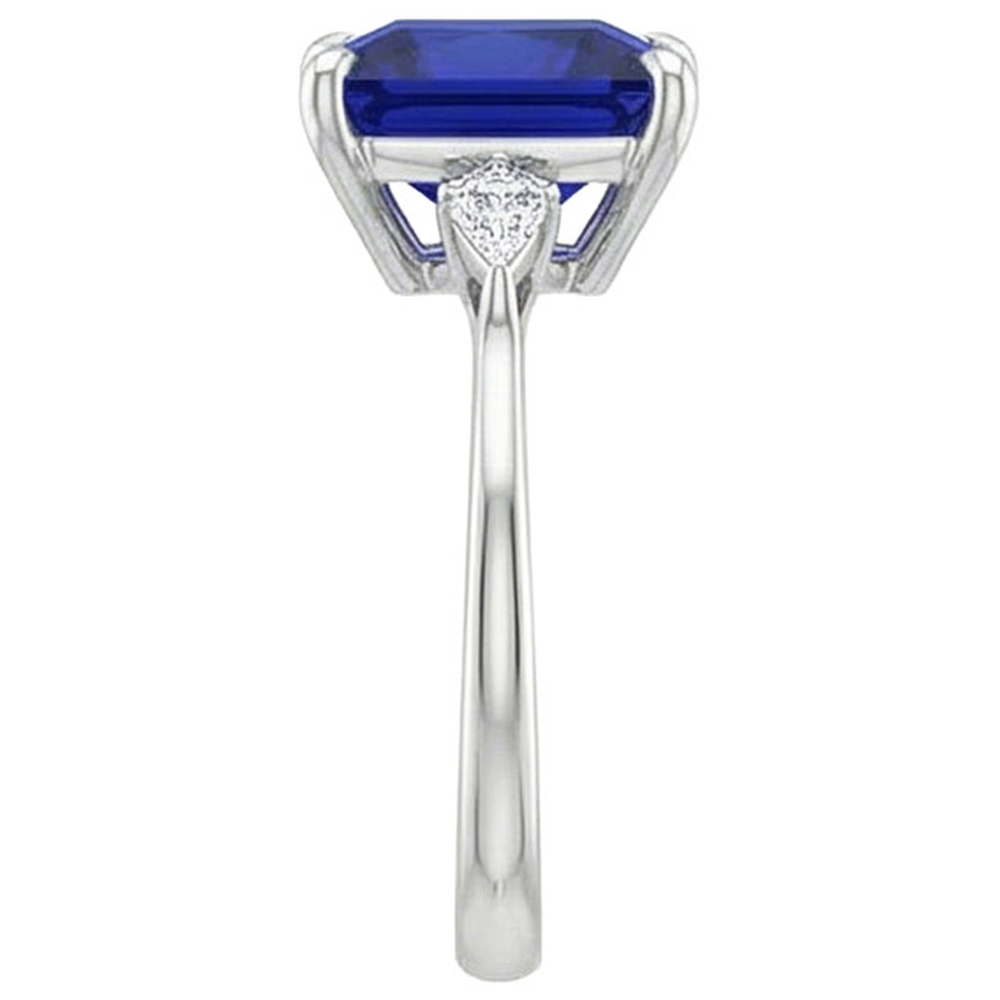 Women's Natural Earth Mined Diamond Ring Princess Blue Sapphire 5.25 Carats White Gold