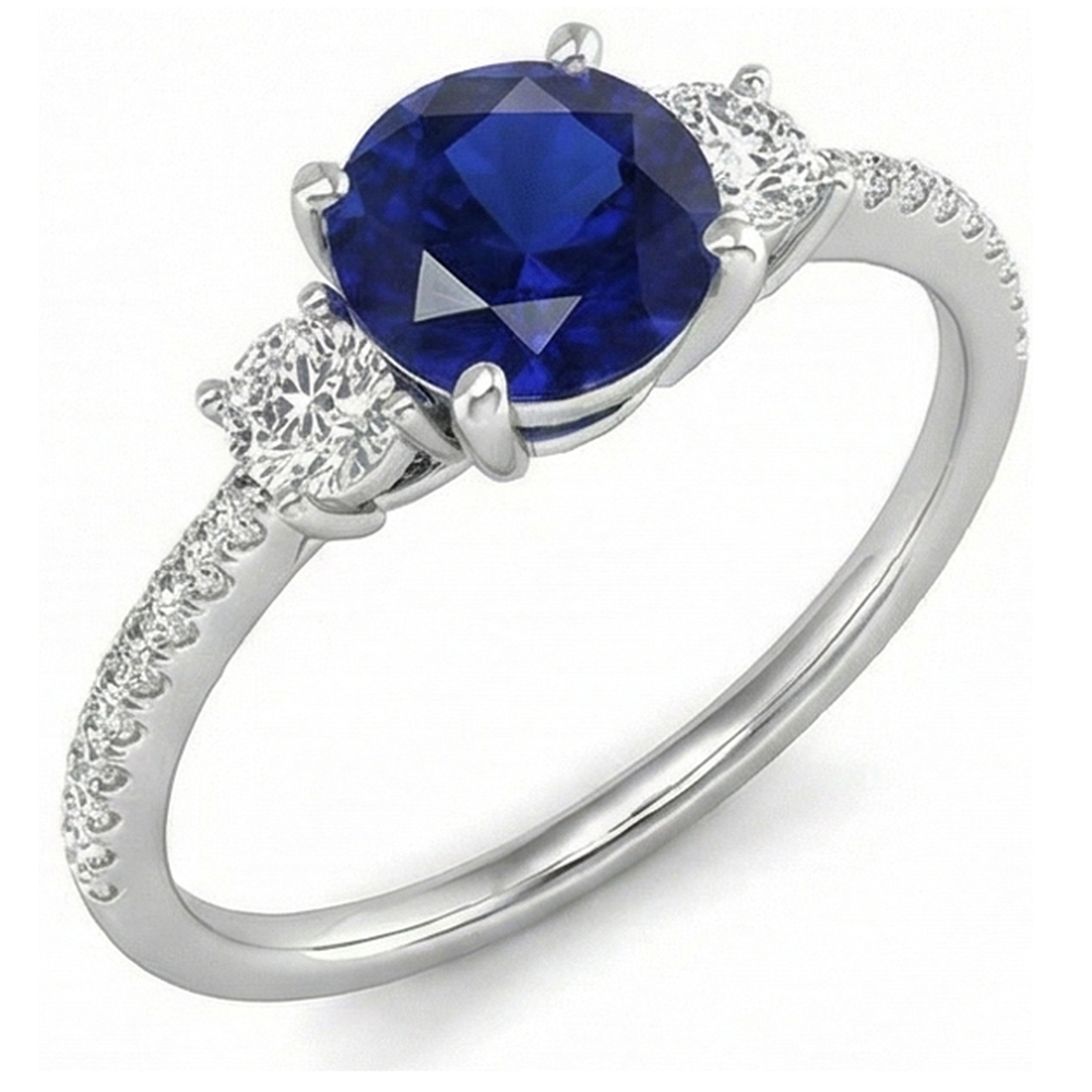 natural round sapphire 3.50ct ring side angle