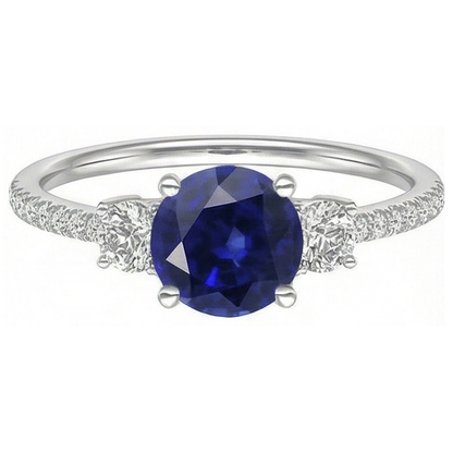 natural round sapphire 3.50ct ring profile view
