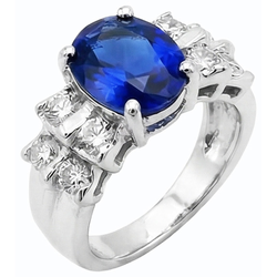 Women's Oval Blue Sapphire Wedding Ring 2.50 Carats Bar Set Natural Earth Mined Diamonds