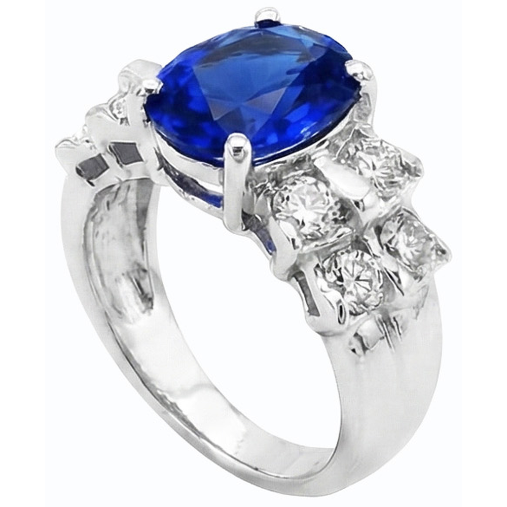 Women's Oval Blue Sapphire Wedding Ring 2.50 Carats Bar Set Natural Earth Mined Diamonds
