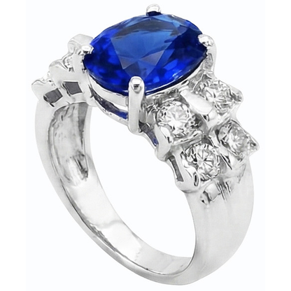 Women's Oval Blue Sapphire Wedding Ring 2.50 Carats Bar Set Natural Earth Mined Diamonds
