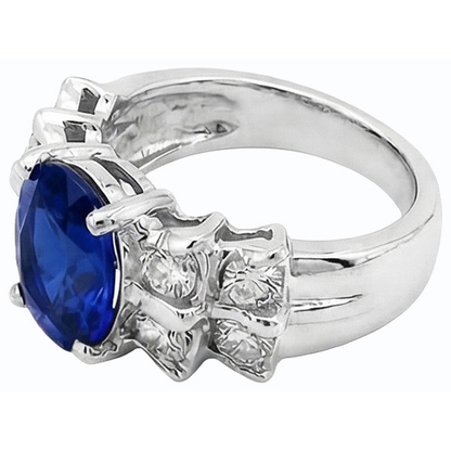Women's Oval Blue Sapphire Wedding Ring 2.50 Carats Bar Set Natural Earth Mined Diamonds