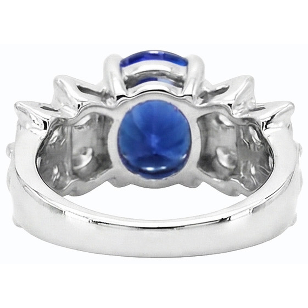 Women's Oval Blue Sapphire Wedding Ring 2.50 Carats Bar Set Natural Earth Mined Diamonds