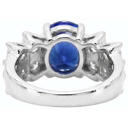 Women's Oval Blue Sapphire Wedding Ring 2.50 Carats Bar Set Natural Earth Mined Diamonds