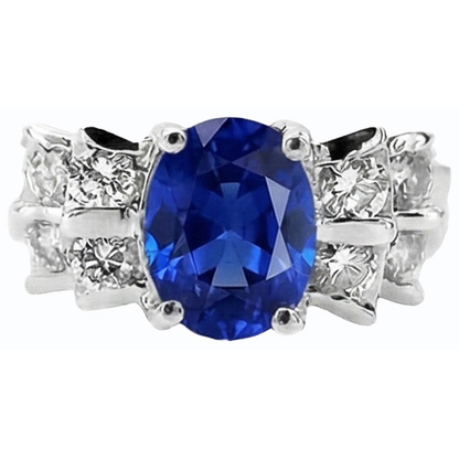 Women's Oval Blue Sapphire Wedding Ring 2.50 Carats Bar Set Natural Earth Mined Diamonds