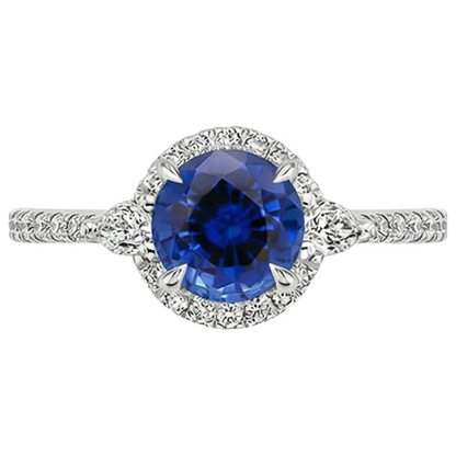 Women's Pear Natural Earth Mined Diamond And Round Ceylon Sapphire Gemstone Ring 3 Carats