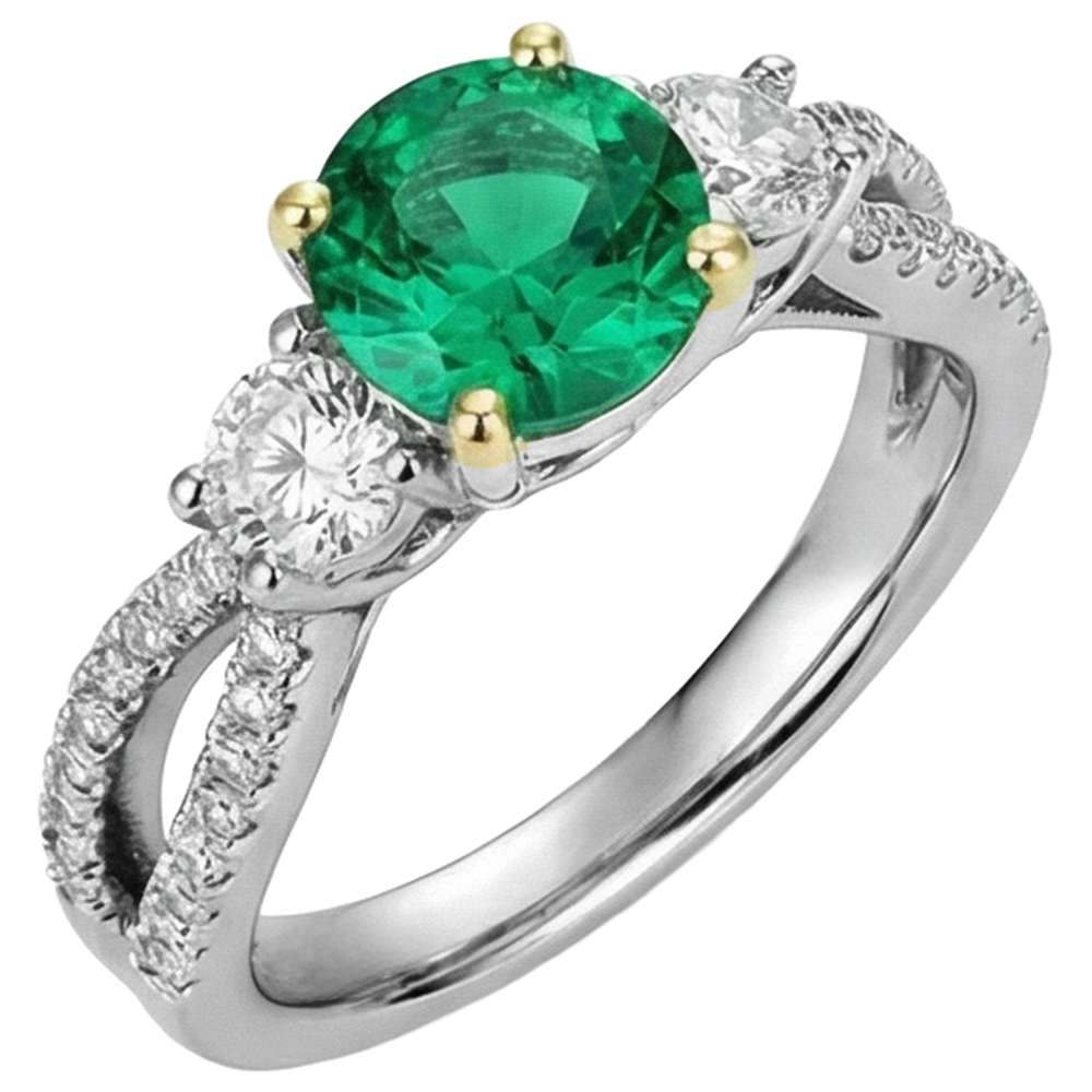 Natural Real ( Not Lab Grown ) Women’s Ring Green Emerald GIA Round Cut Diamonds