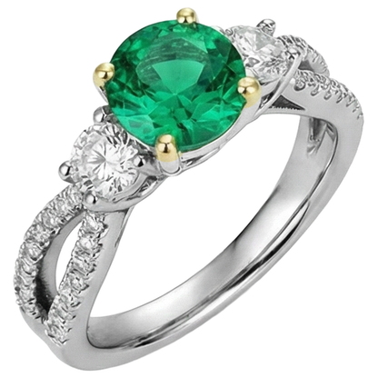 Natural Real ( Not Lab Grown ) Women’s Ring Green Emerald GIA Round Cut Diamonds