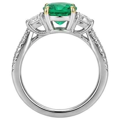 Natural Real ( Not Lab Grown ) Women’s Ring Green Emerald GIA Round Cut Diamonds
