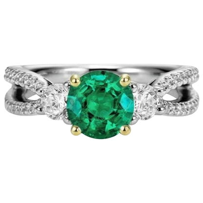 Natural Real ( Not Lab Grown ) Women’s Ring Green Emerald GIA Round Cut Diamonds