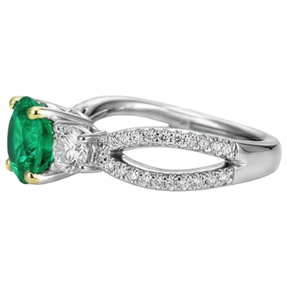 Natural Real ( Not Lab Grown ) Women’s Ring Green Emerald GIA Round Cut Diamonds