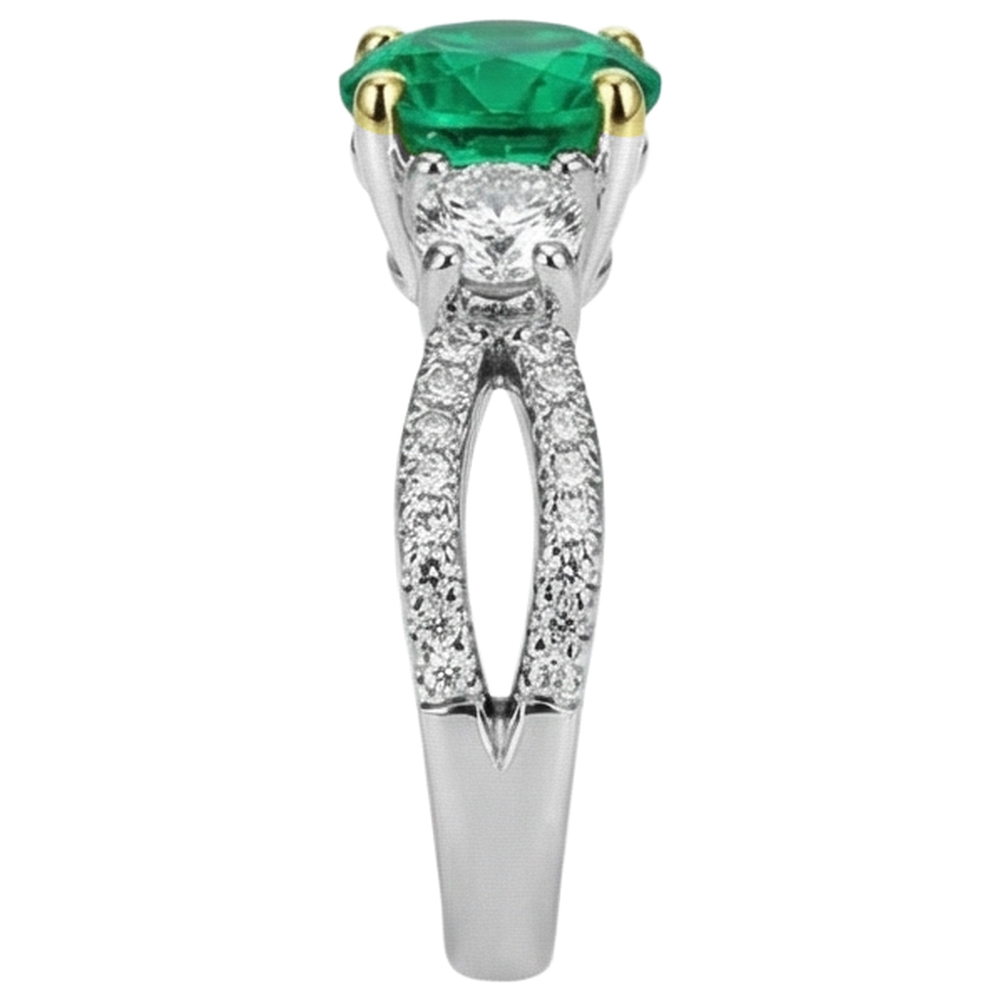 Natural Real ( Not Lab Grown ) Women’s Ring Green Emerald GIA Round Cut Diamonds