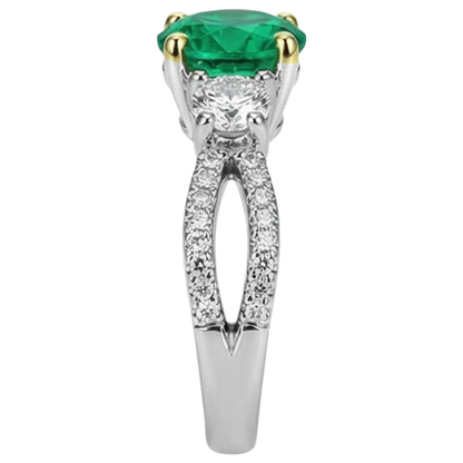 Natural Real ( Not Lab Grown ) Women’s Ring Green Emerald GIA Round Cut Diamonds