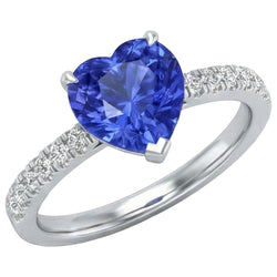 Women's Ring Heart Ceylon Sapphire With Pave Natural Earth Mined Diamond Accents 2 Carats