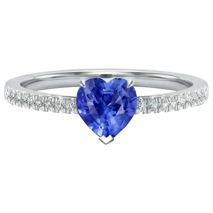 Women's Ring Heart Ceylon Sapphire With Pave Natural Earth Mined Diamond Accents 2 Carats